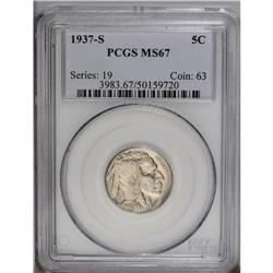 1937-S 5C MS67 PCGS. A Superb Gem with brilliant gray