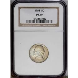 1952 5C PR67 NGC. Hazy gold toning on the obverse with