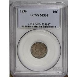 1836 10C MS64 PCGS. JR-1, R.3. A late die state with e 1836[10C] MS64 PCGS.
