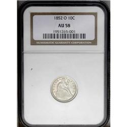 1852-O 10C AU58 NGC. The date is high in the field wit 1852-O[10C] AU58 NGC.