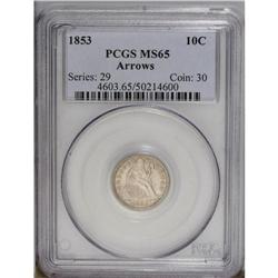 1853 10C Arrows MS65 PCGS. A handsome coin that boasts 1853[10C] Arrows MS65 PCGS.