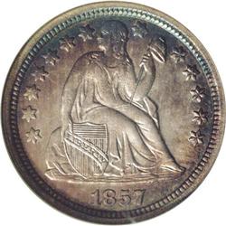 1857 10C MS65 NGC. A highly lustrous Gem with champagn 1857[10C] MS65 NGC.