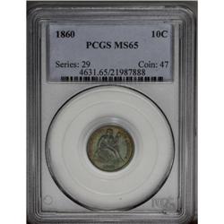 1860 10C MS65 PCGS. An exciting Gem with sharply defin 1860[10C] MS65 PCGS.