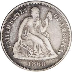 1860-O 10C VF25 PCGS. Unlike its comparatively obtaina 1860-O[10C] VF25 PCGS.