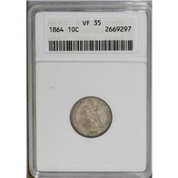 1864 10C VF35 ANACS. This low mintage Civil War issue 1864[10C] VF35 ANACS.