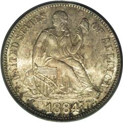 1884-S 10C MS65 PCGS. A fully lustrous Gem in an older 1884-S[10C] MS65 PCGS.