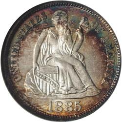 1885 10C MS67 S NGC. Vibrant plum, sea-green, and gol 1885[10C] MS67 [img border='0' src='http://www