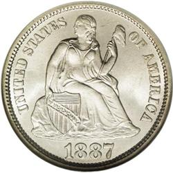 1887 10C MS67 NGC. Completely untoned, with blinding l 1887[10C] MS67 NGC.