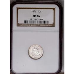 1891 10C MS66 NGC. Well struck and nearly untoned with 1891[10C] MS66 NGC.