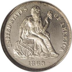 1863 10C PR65 Cameo NGC. Proofs from this Civil War ye 1863[10C] PR65 Cameo NGC.