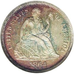 1864 10C PR66 NGC. Proof 1864 dimes have several facto 1864[10C] PR66 NGC.