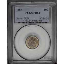 1867 10C PR64 PCGS. The moderately toned surfaces reve 1867[10C] PR64 PCGS.