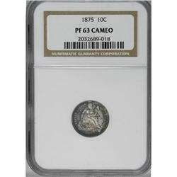 1875 10C PR63 Cameo NGC. Speckled gold and green tonin 1875[10C] PR63 Cameo NGC.