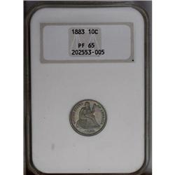 1883 10C PR65 NGC. Light to medium gray-blue and rose 1883[10C] PR65 NGC.