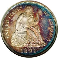 1891 10C PR66 NGC. Lavishly deep toning, in shades of 1891[10C] PR66 NGC.