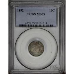 1892 10C MS65 PCGS. This is a wonderful Gem quality ex 1892[10C] MS65 PCGS.