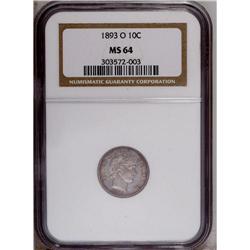 1893-O 10C MS64 NGC. A scarce early date Barber dime t 1893-O[10C] MS64 NGC.