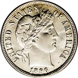 1896-O 10C MS64 PCGS. A particularly strong strike for 1896-O[10C] MS64 PCGS.