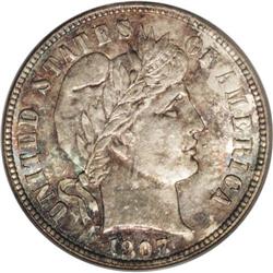 1907-D 10C MS64 PCGS. Radiantly lustrous surfaces are 1907-D[10C] MS64 PCGS.