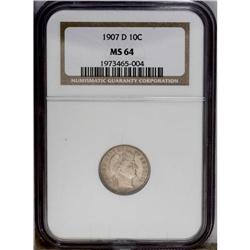 1907-D 10C MS64 NGC. A shimmering, nicely struck orang 1907-D[10C] MS64 NGC.