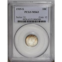 1919-S 10C MS63 PCGS. Mostly brilliant silver surfaces 1919-S[10C] MS63 PCGS.