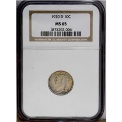 1920-D 10C MS65 NGC. Attractively toned in rich apple- 1920-D[10C] MS65 NGC.