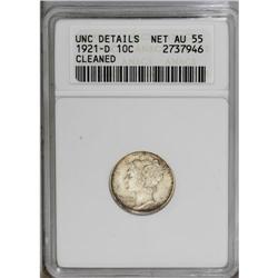 1921-D 10C --Cleaned--ANACS. Unc. Details, Net AU55. A 1921-D[10C]--Cleaned--ANACS. Unc. Details, Ne