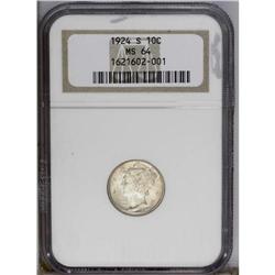 1924-S 10C MS64 NGC. This is a frosty near-Gem example 1924-S[10C] MS64 NGC.