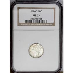 1926-S 10C MS63 NGC. A boldly defined example with lig 1926-S[10C] MS63 NGC.