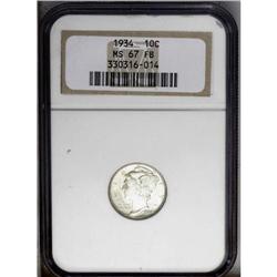1934 10C MS67 Full Bands NGC. Well struck and satiny, 1934[10C] MS67 Full Bands NGC.