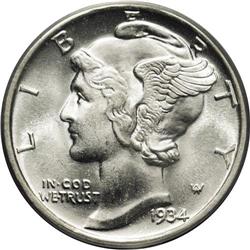 1934-D 10C MS67 Full Bands PCGS. Snowy-white with scin 1934-D[10C] MS67 Full Bands PCGS.