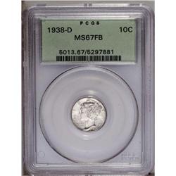1938-D 10C MS67 Full Bands PCGS. The flawlessly smooth 1938-D[10C] MS67 Full Bands PCGS.
