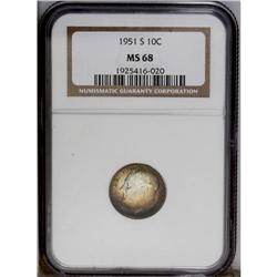 1951-S 10C MS68 NGC. This is a wonderful coin for the 1951-S[10C] MS68 NGC.