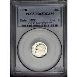 1958 10C PR68 Deep Cameo PCGS. Dashes of pale gold col 1958[10C] PR68 Deep Cameo PCGS.