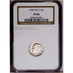 1970 10C No S PR68 NGC. Deep pools of watery reflectiv 1970[10C] No S PR68 NGC.