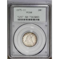 1875-CC 20C MS60 PCGS. Bright and satiny with tinges o 1875-CC[20C] MS60 PCGS.