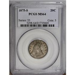 1875-S 20C MS64 PCGS. Speckled gunmetal and reddish-br 1875-S[20C] MS64 PCGS.