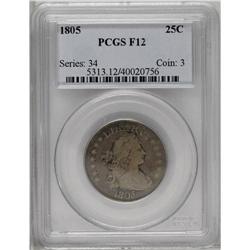 1805 25C Fine 12 PCGS. B-3, R.1. Blended battleship-gr 1805[25C] Fine 12 PCGS.