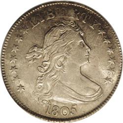 1805 25C MS64 PCGS. B-3, R.1. Die State V. This common 1805[25C] MS64 PCGS.