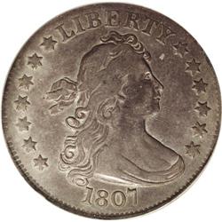 1807 25C XF45 PCGS. B-1, R.3. The reverse die of this 1807[25C] XF45 PCGS.