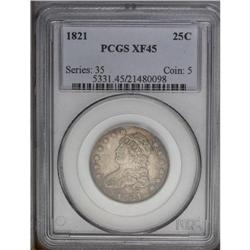1821 25C XF45 PCGS. B-4, R.3. The cobalt-blue and gold 1821[25C] XF45 PCGS.