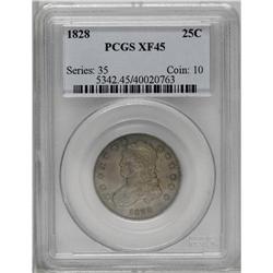 1828 25C XF45 PCGS. B-1, R.1. A sharply impressed gunm 1828[25C] XF45 PCGS.