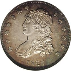 1828 25C AU58 NGC. B-4, R.3. This variety shows a clos 1828[25C] AU58 NGC.