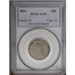 1834 25C AU50 PCGS. B-1, R.1. No period after 25 C. De 1834[25C] AU50 PCGS.