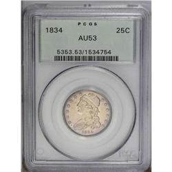1834 25C AU53 PCGS. B-2, R.4. The scarcer "tongued eag 1834[25C] AU53 PCGS.