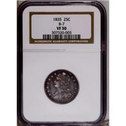 1835 25C VF30 NGC. B-7, R.2. Splashes of dark russet a 1835[25C] VF30 NGC.
