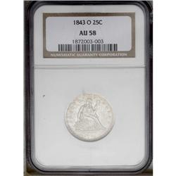 1843-O 25C AU58 NGC. Small O. Briefly circulated like 1843-O[25C] AU58 NGC.