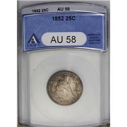 1852 25C AU58 ANACS. Mottled golden-violet and sea-gre 1852[25C] AU58 ANACS.
