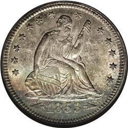 1853 25C Arrows and Rays MS65 NGC. The reduced-silver- 1853[25C] Arrows and Rays MS65 NGC.