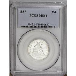 1857 25C MS64 PCGS. This highly lustrous, untoned near 1857[25C] MS64 PCGS.